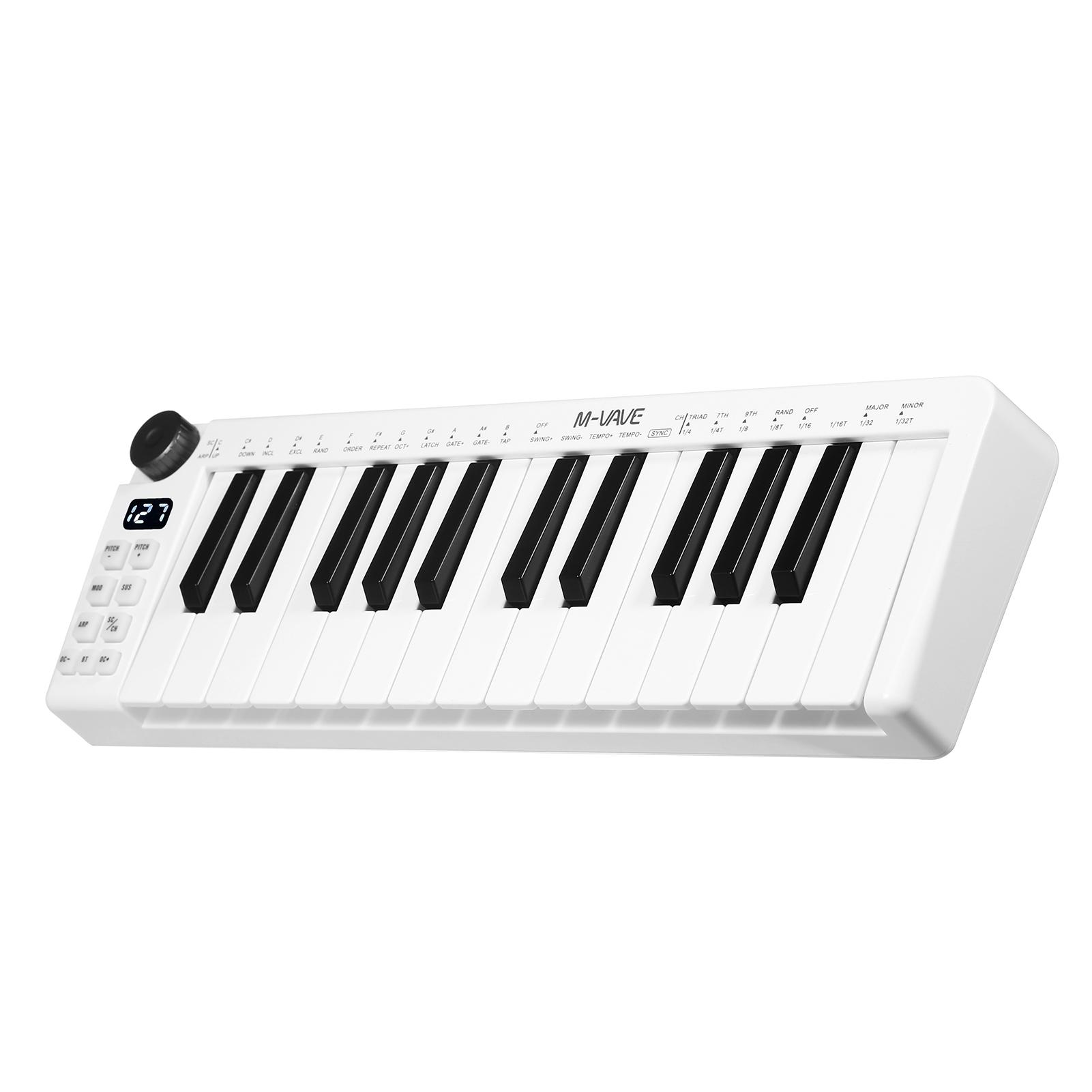 M-VAVE SMK-25mini MIDI-Tastatur, wiederaufladbar, 25-Tasten-MIDI-Steuertastatur, Mini, tragbar, USB weiß