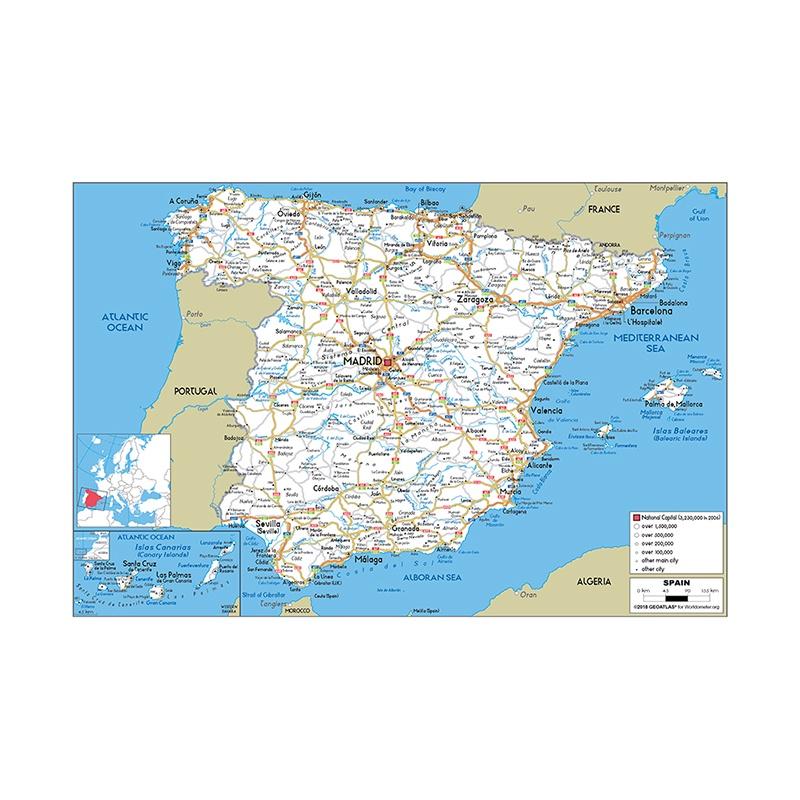 Straßenkarte von Spanien, Leinwandbild, Wandkunst, Poster, Schulbedarf, Wohnzimmer, Dekoration 42*30cm