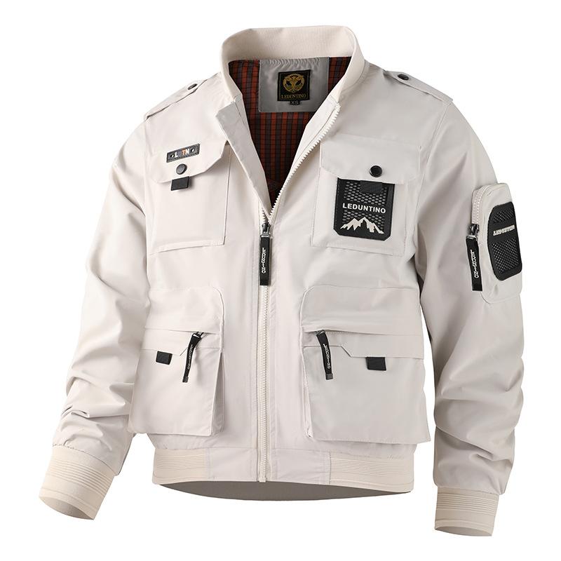 Militärjacke für Herren Outdoor Casual Wasserdicht Stehkragen Bomberjacken Mantel mit Mehreren Taschen Herren Reißverschluss Vorne Cargo Armee Windjacke Oberbekleidung S weiß