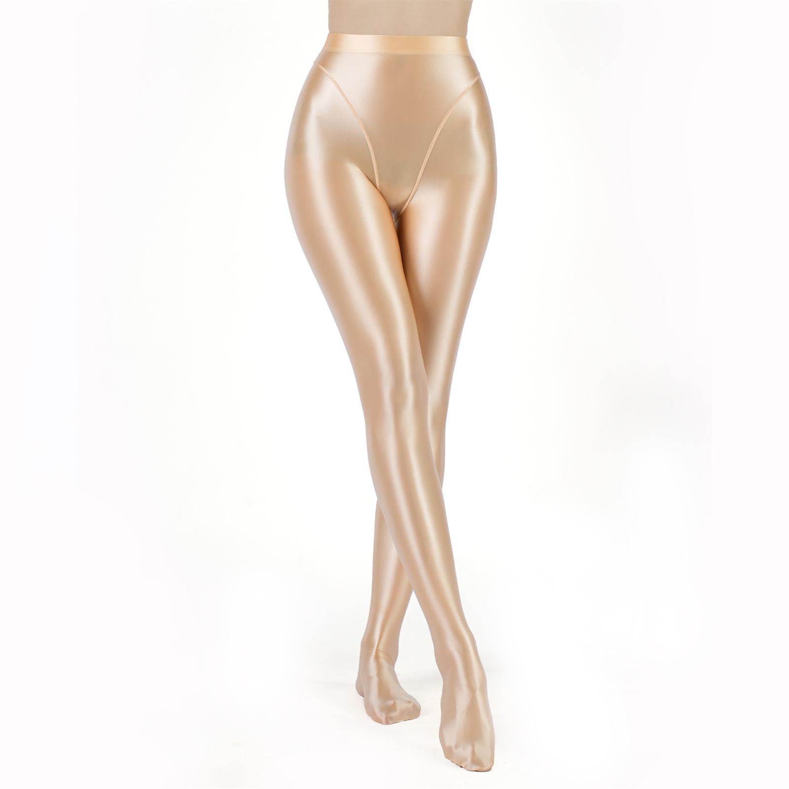 Damen Metallic Glänzende Leggings Fake 2-Teiler Hohe Taille Dehnbar Strumpfhose für Yoga Fitness Sporthose XL nude