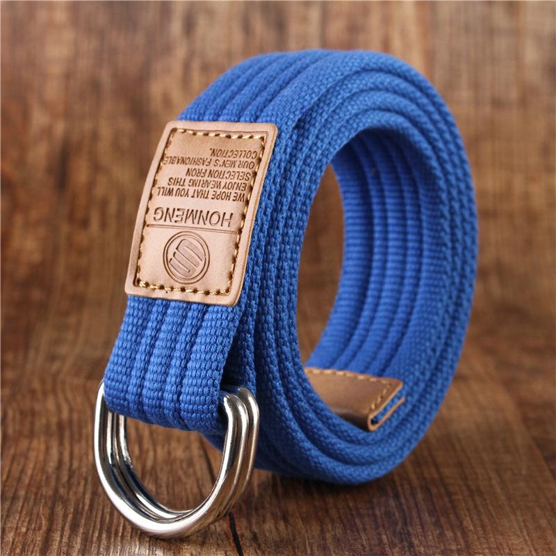 Korean-Style19Color Doppelring Canvas Gürtel Casual Hosen Canvas Gürtel Trendy Double RingDYouth Hosengürtel mit 115cm blau