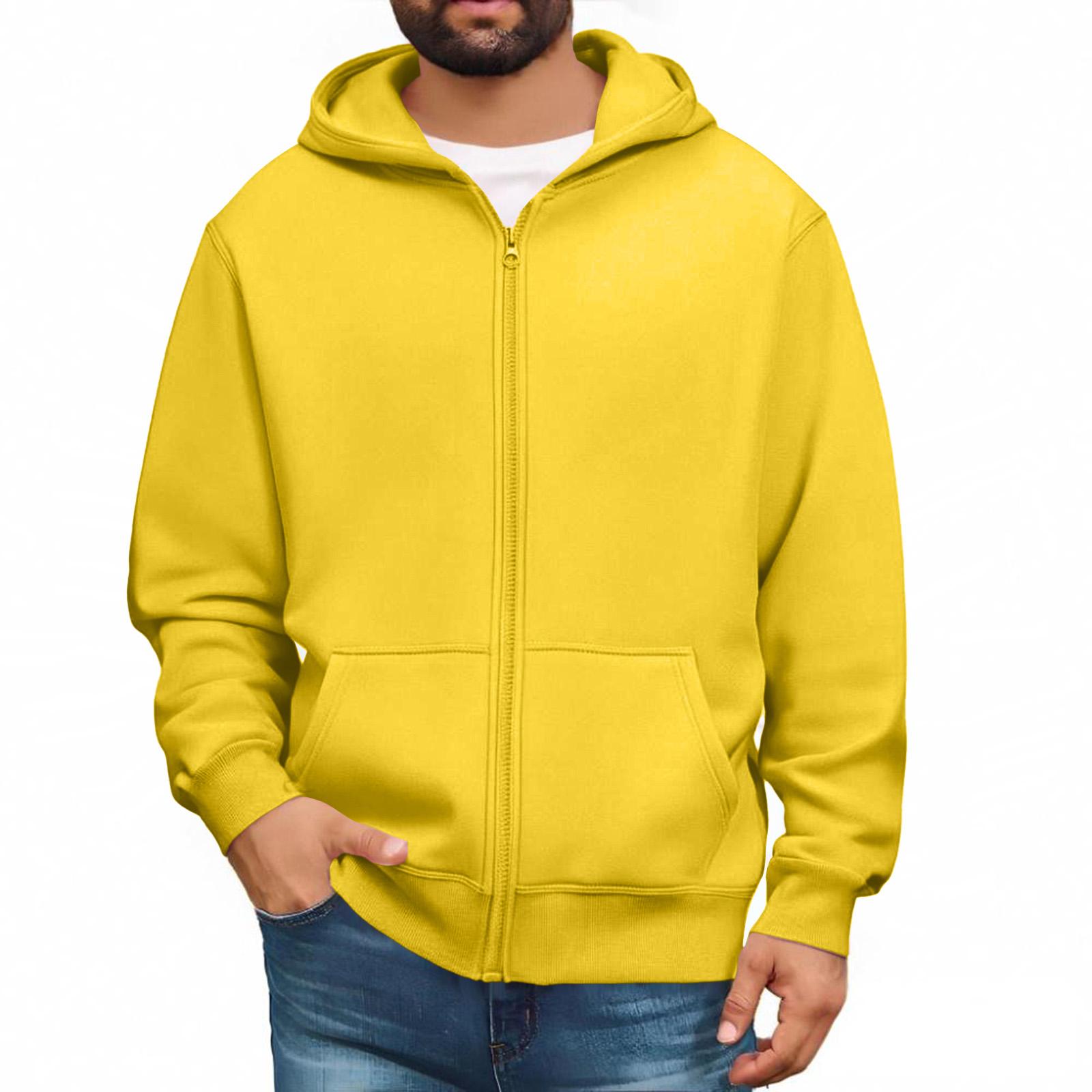 Herren Sweatshirts mit durchgehendem Reißverschluss, langärmlige Pullover-Tops, lässige und große Jacken mit Taschen XXXL safrangelb