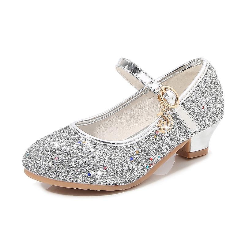 Frühling Neue Stil Mädchen Schuhe Strass Pailletten Modische Prinzessin Schuhe mit Einem Wort Schnalle kinder Leistung Schuhe 31 silber