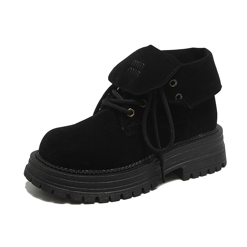 Mode 2024 Heißer Verkauf Neue Herbst Winter Rundkopf Damen Elegante Stiefel Einfarbig Verschleißfest Mode Schnürstiefel Rutschfest Damen Schuhe 40 schwarz