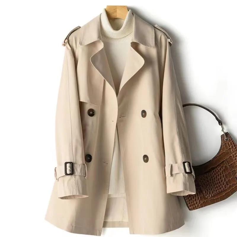 Damen Herbst Zweireihiger Lässiger Lockerer Damen Windbreaker Trenchcoat Oberbekleidung Mantel Damen XL beige