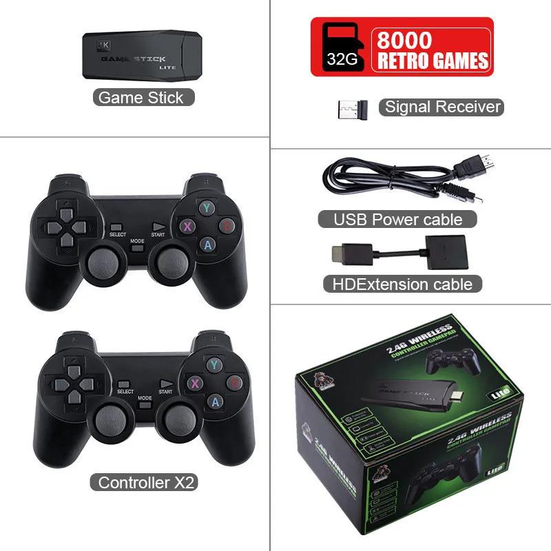 Videospielkonsole 2,4G Doppel Wireless Controller Game Stick 4K 20000 Spiele 64GB 32GB Retro Spiele Für TV Junge Geschenk 32GB 8000game