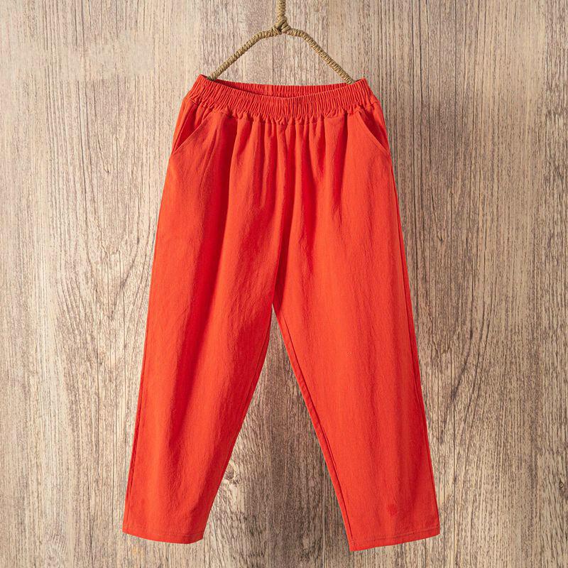 Frauen Sommer Casual Lose Harem Hosen Elastische Taille Baumwolle Leinen Hosen Neunte Hosen XXXXL orange