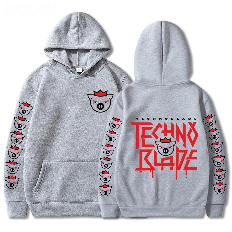 Technoblade Harajuku Anime Hoodies Sweatshirts Manga Cartoon Gedruckt Casual Pullover Lose Kapuze Unisex Plus Größe Herren Mäntel Streetwear S graue