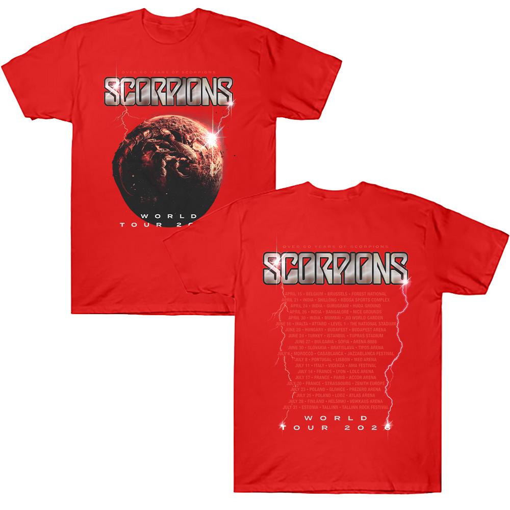 Scorpions Coming Home Tour 2026 T-Shirts Metal Scorpions Baumwoll-T-Shirts Kurzarm Hard Rock Band T-Shirts Rundhals Kleidung Anime T-Shirt XS rot