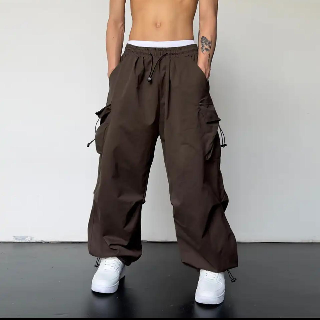 Streetwear Frühling Harem Casual Hosen Männer Elastische Taille Einfarbig Cargo Hosen Multi Tasche Lose Baggy Hosen für Frauen XXXXXL braun