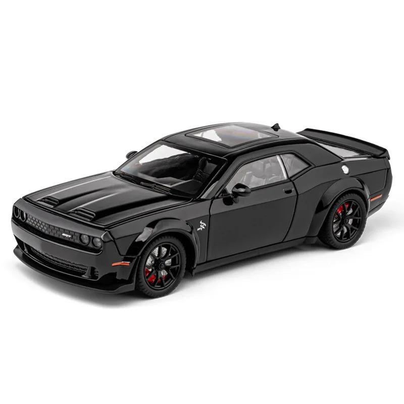 1/24 Dodge Challenger Hellcat Spielzeugauto Druckguss Metallautos Spielzeug Pull Back Hellcat Modellautos mit Sound und Licht Hellc für Kinder schwarz