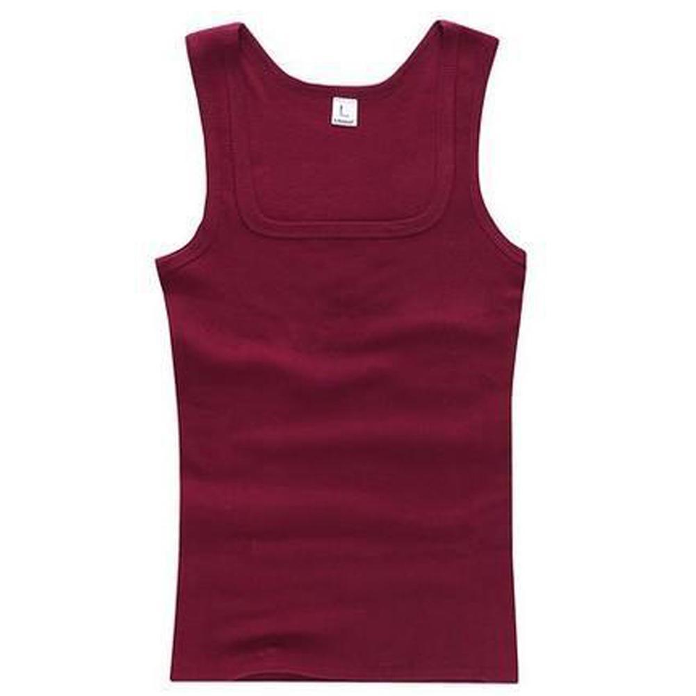 Männer Muskelwesten Baumwolle Unterwäsche Ärmelloses Tank Top Solide Muskelweste Unterhemden Quadratischer Kragen Gymclothing Bodybuilding Tank Tops XXL wein rot