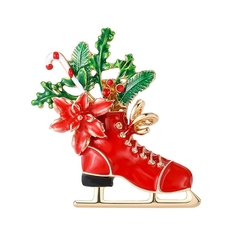 Wuli&baby Weihnachts-Schlittschuh-Broschen für Damen Emaille Geschenke Eislauf-Party Büro Brosche Anstecknadeln Geschenke red