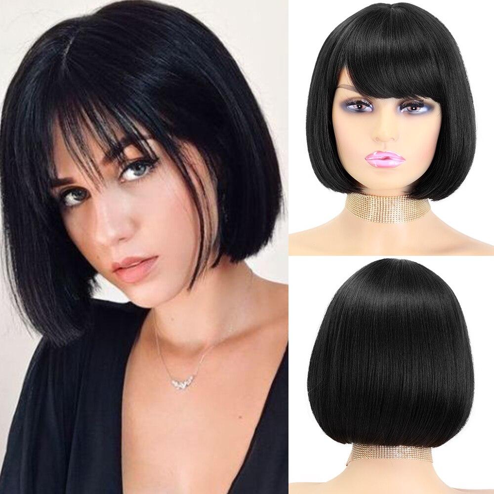 MISS WIG Damen Kurze Bob-Perücke mit Pony, synthetische Perücken, Schwarz, Braun, Lolita, Cosplay, Party, natürliches Haar, nach innen rollen