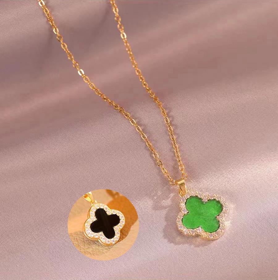Mode Einfache Vier-Leaf Clover Halskette Gehobenen Hundert Mit Senior Gefühl Anhänger Titan Stahl Halskette Damen Halskette green and black