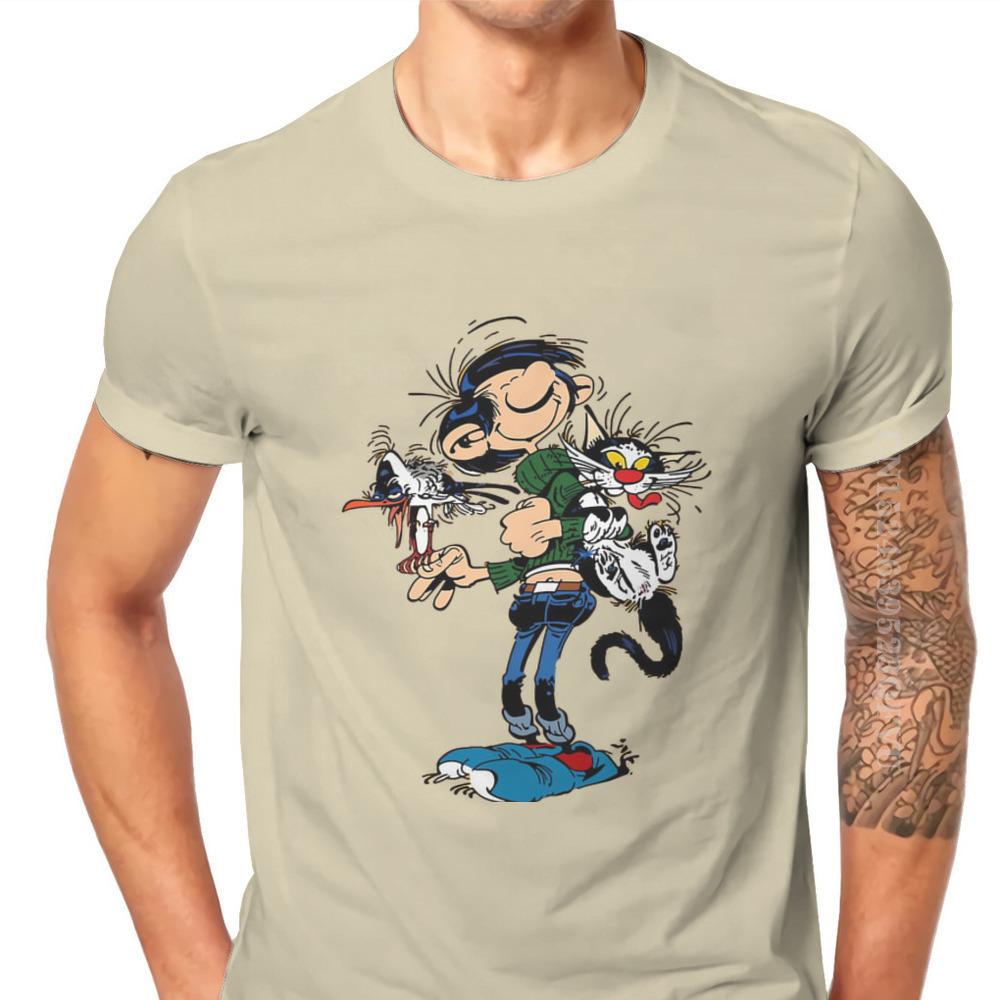 Gaston Lagaffe Comics Baumwoll-T-Shirts Die Zwillinge des Spielers Personalisierbar Herren Männer T-Shirts Lustiges T-Shirt T-Shirt Kleidung Oversized L beige