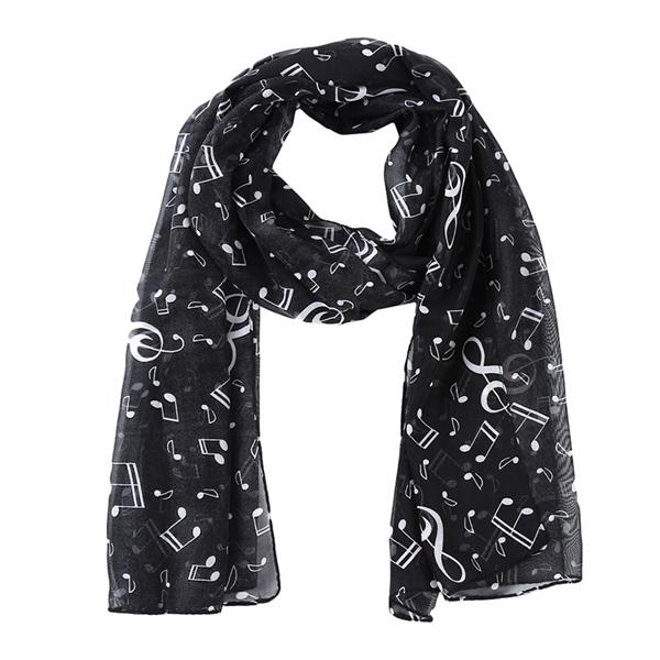 1PC Schal Frauen Schönheit Musical Note Chiffon Hals Schal Schal Schalldämpfer Schals Foulard One size schwarz