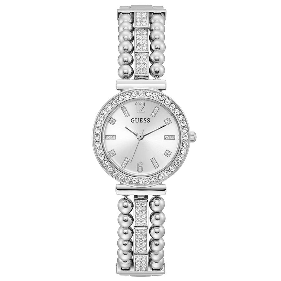 Guess Uhren für Damen - Edelstahl-Armband, Diamantbesetzte Elegante Uhren Damen, Tägliches Essential GW0401L1 white