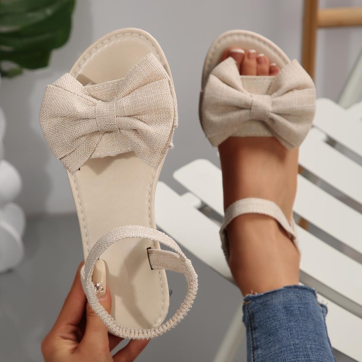 Damen Flache Sandalen Luxus Sommer Schleife Sandalen Damen Outdoor Trend Flache Strandsandalen Damen Trend Marke Designer Damenschuhe 43 beige