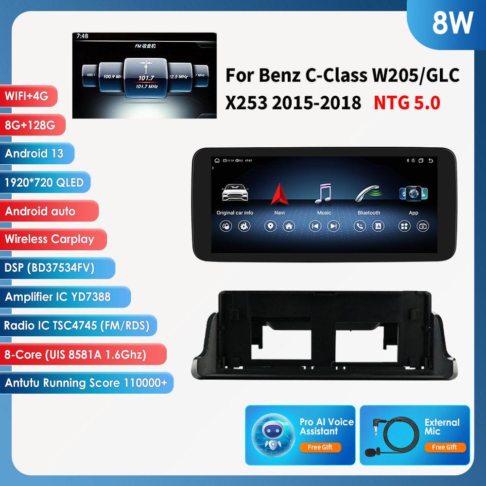 Hizpo Android 14 Octa Core Smart Car Systems Unterstützt Carplay Android Auto für Mercedes Benz C-Klasse W205/GLC X253 2015-2018 NTG 5.0 Intelligenter Bildschirm 8W 8G 128G,AI