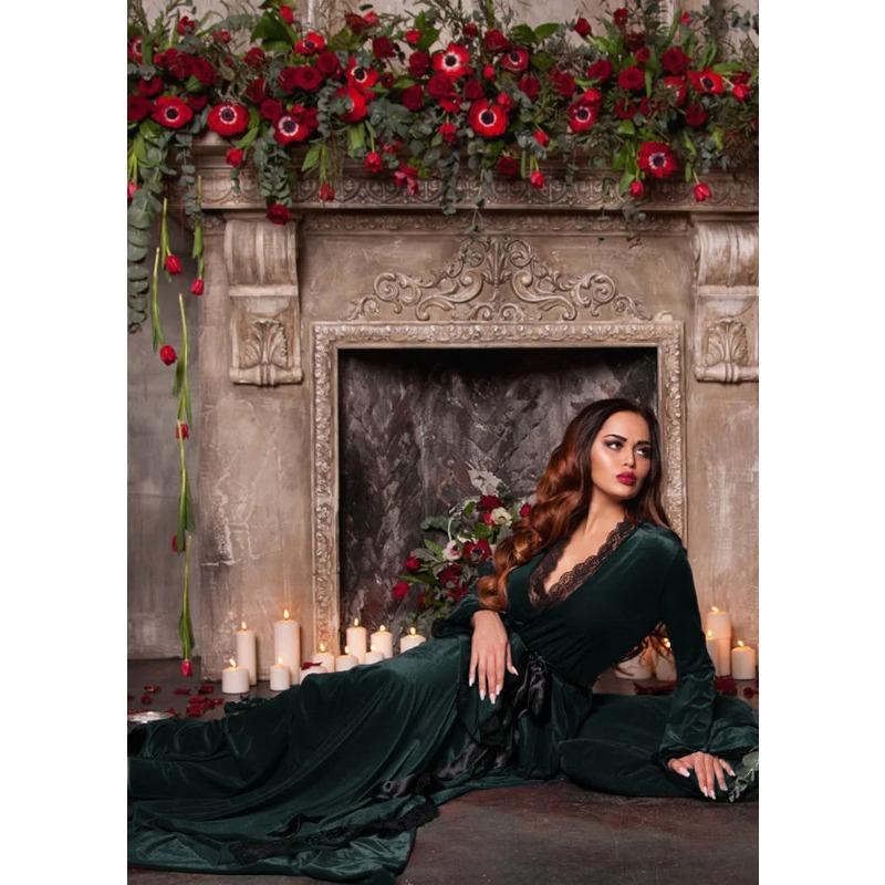 Sexy Nachthemden für Damen, Pyjamas, Spitze, Samt, Nachtwäsche für Damen, bequeme Nachthemden für Damen, Versuchung, Nachthemd für Damen One Size grün