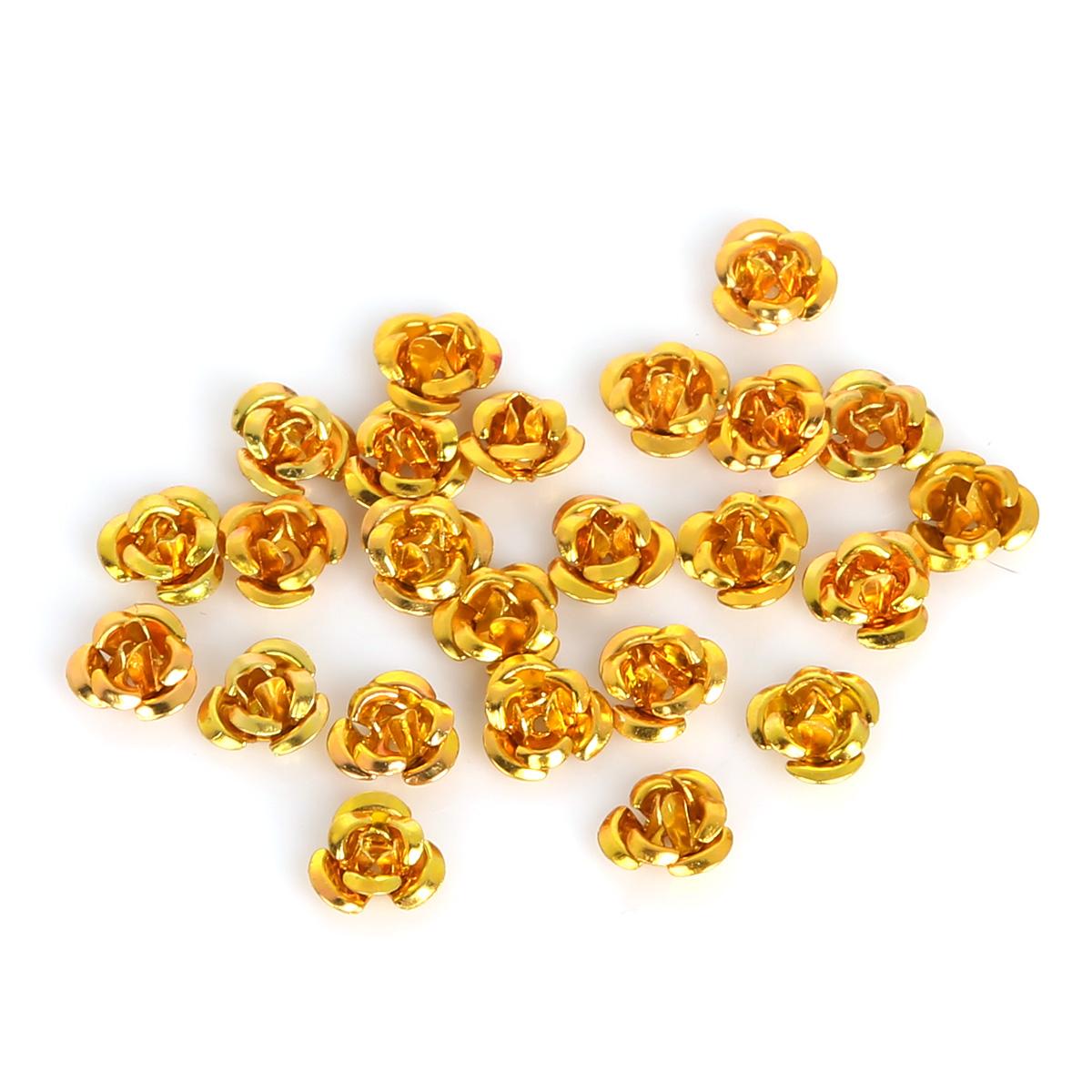 100 stücke Rose Kopf Aluminium Schmuck Produktion Hochzeit Party DIY Handwerk Dekoration Gemischte Farbe Perlen Hause Dekoration 6mm gold
