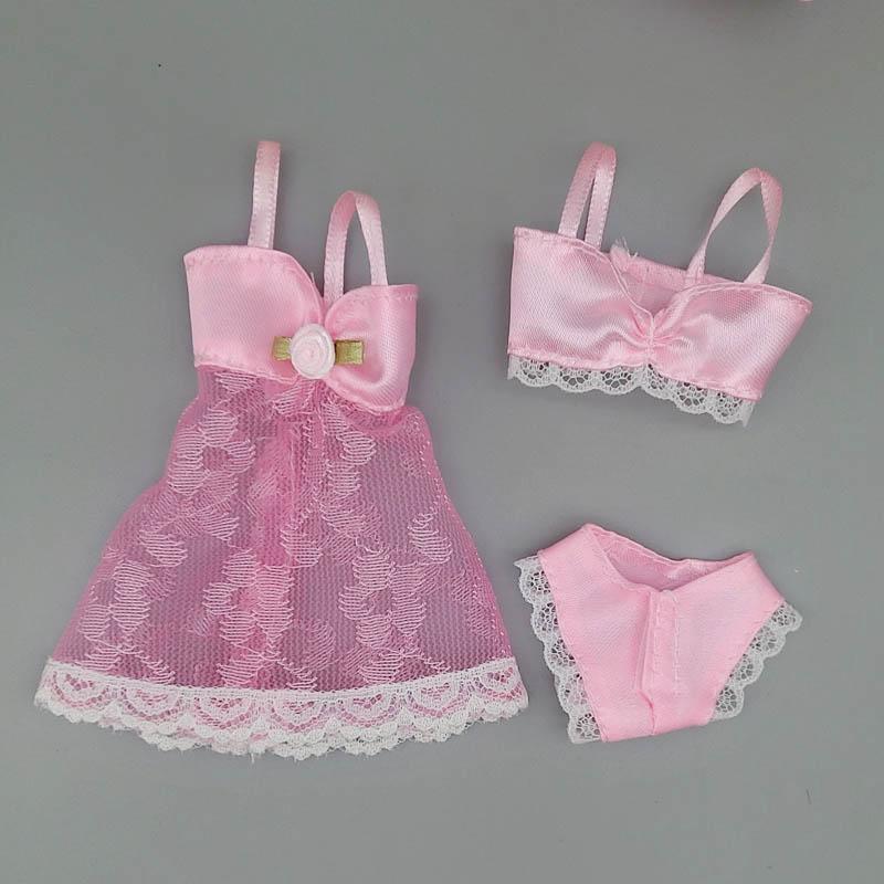 Sexy Pyjamas Spitze Puppenkleidung für Barbie-Puppe Dessous für 1/6 BJD Puppe Kleid + BH + Unterwäsche Kleidung für 1:6 Puppen Kinderspielzeug rosa