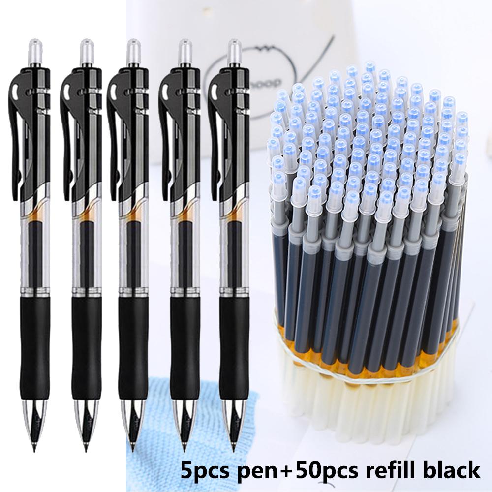Einziehbare Gelschreiber, 55-teiliges Set, Kugelschreiber mit schwarzer/roter/blauer Tinte zum Schreiben, 0,5-mm-Nachfüllungen, Bürozubehör, Schulbedarf, Schreibwaren 55pcs black