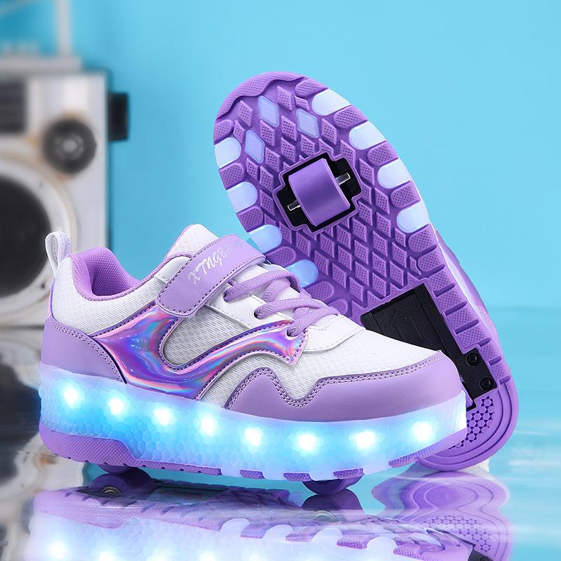 Neue Ladeschuhe mit Rollen Doppelräder Jungen und Mädchen Rollschuhe Leuchtschuhe 35