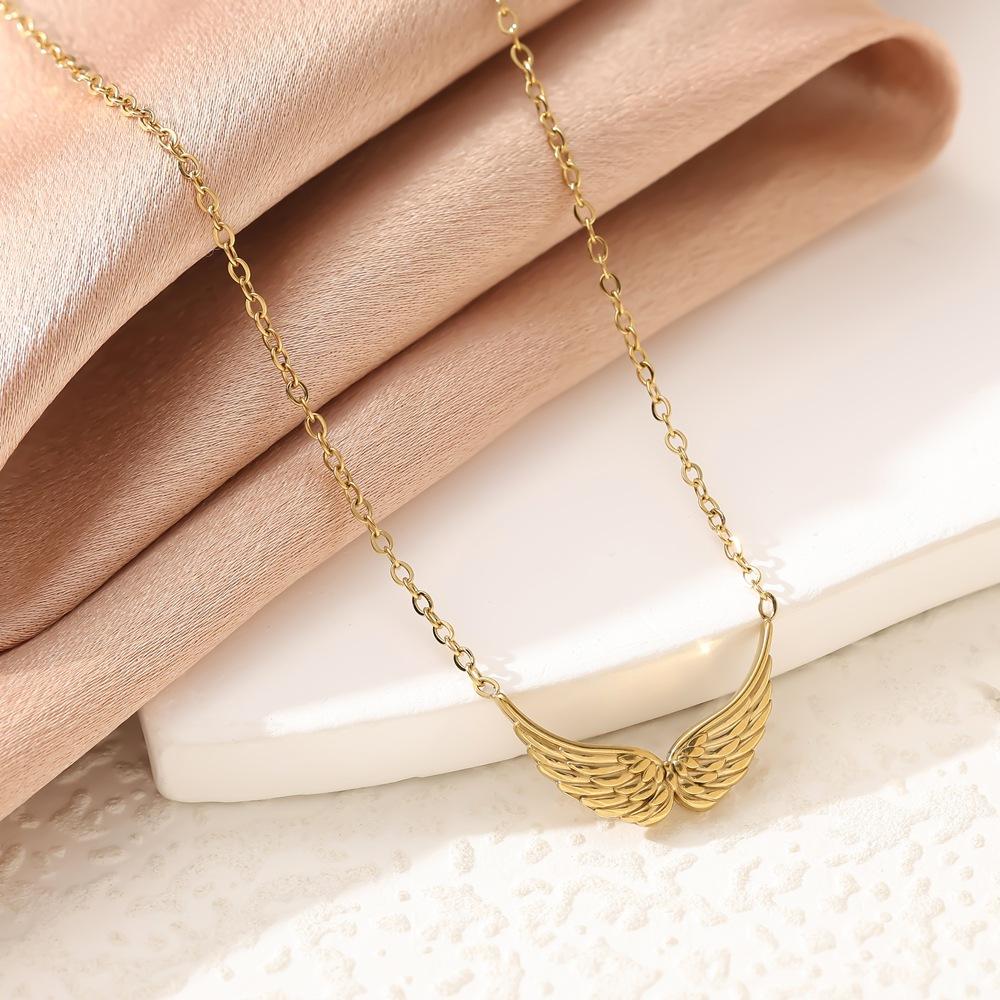 Engelsflügel Anhänger Halskette, Gold & Silber Beschichtet Zarte Kette für Damen beige
