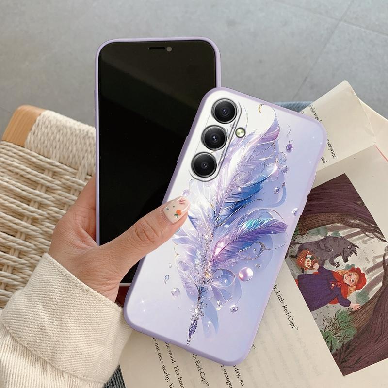 Lila Federn Hülle für iPhone Samsung A55 A35 S24 FE S25 Xiaomi Redmi Note 13 Pro 14C Huawei Honor Stoßfeste HandyStoßstange Kratzfeste Matte Hülle Huawei P30 Lite violett