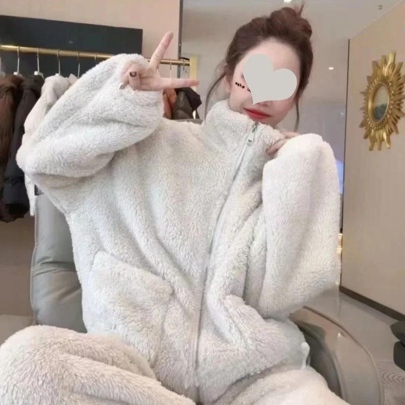 2-teiliges Pyjama-Set Verdickter Korallensamt-Pyjama Herbst und Winter Rollkragen-Homewear-Pyjama Flanell-Homewear L