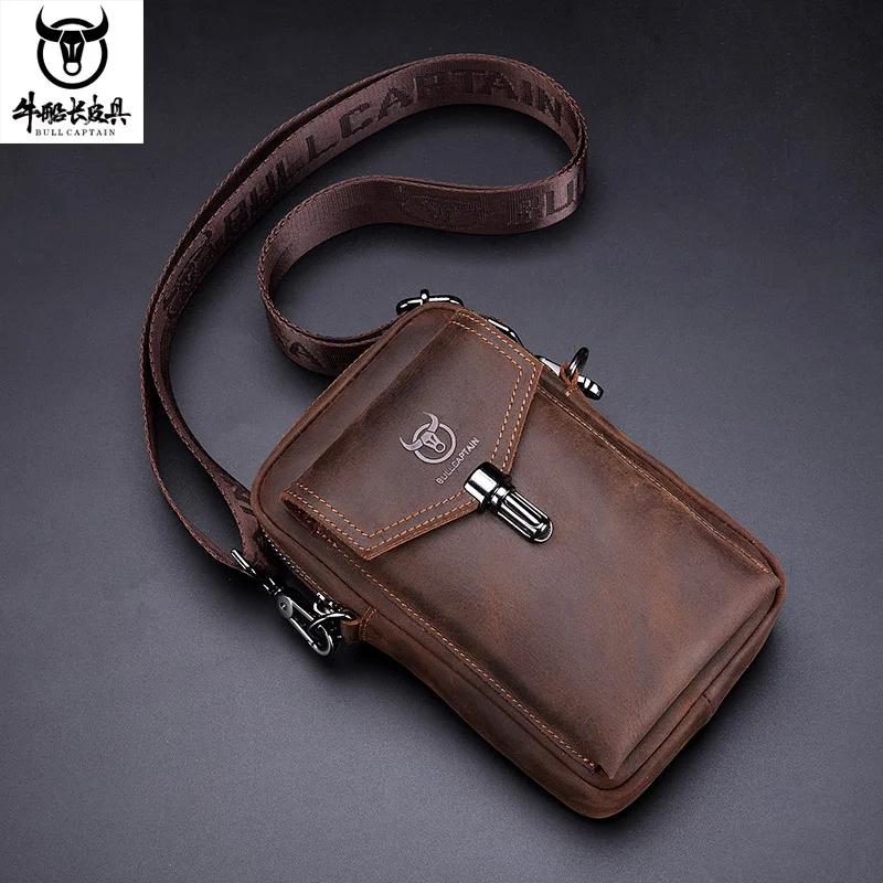 Berühmte Marke Crazy Horse Leder herren Tasche Männlichen Schulter tasche Multifunktionale 7-zoll Handy Tasche Gürtel tasche Messenger Bages One size braun