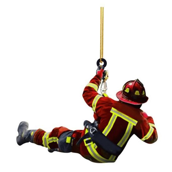 Feuerwehrmann-Rüstung, Feuerwehrmann-Uniform, Auto-Rückspiegel-Anhänger, Zubehör, Weihnachtsbaum, Zwerg, Ornament, Dekoration, Hängeanhänger, Innenrückansicht A