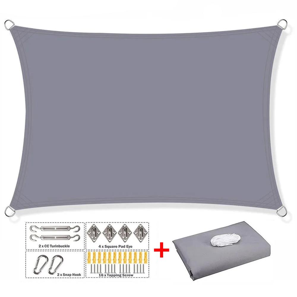 Sonnensegel, rechteckige quadratische Markise, wasserdichtes, UV-beständiges 300D-Oxford-Tuch, Sonnenschutz-Regenschutz für den Außenbereich, Garten-/Terrassenmarkise 200cm x 200cm grau