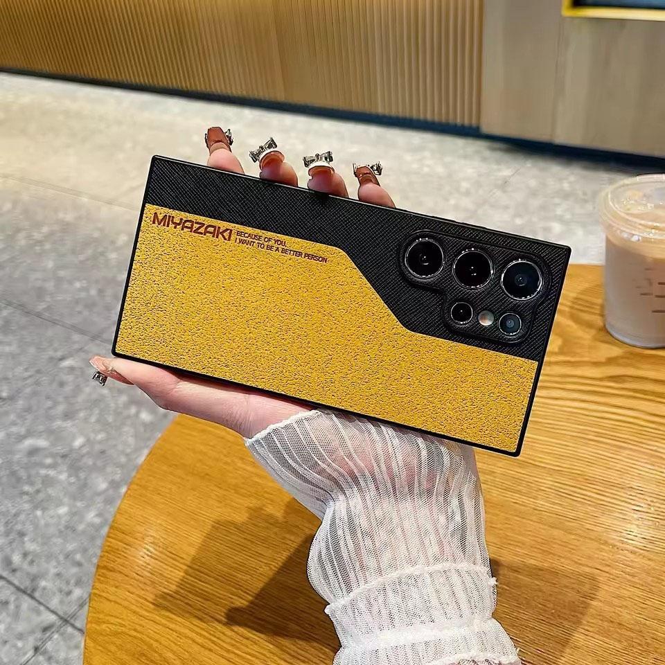 Luxuriöse, zweifarbige Handyhülle für Samsung Galaxy S25 S24 S23 S22 S21 Ultra S23 S24 S25 Plus, stoßfestes Ledermuster, schlanke Rückseite Samsung S21 Ultra gelb