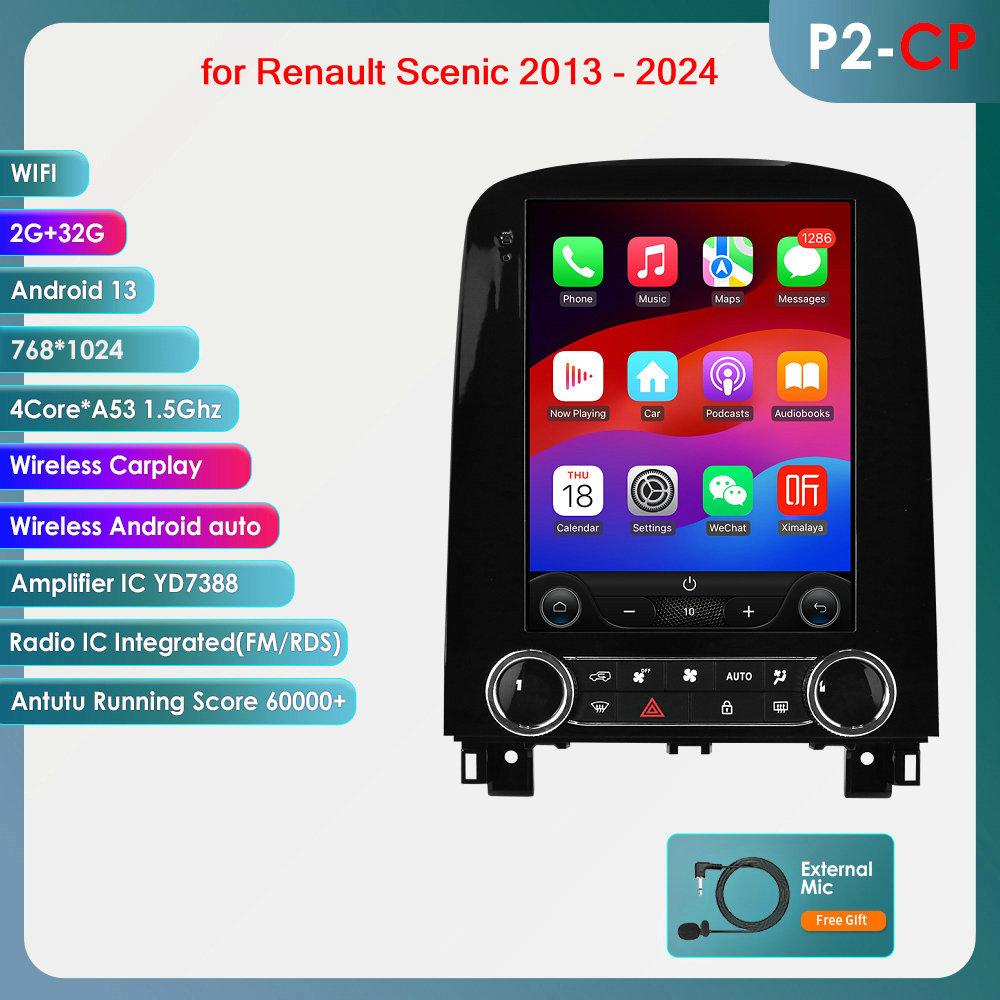 Hizpo 9,7 Zoll Tesla Style Carplay 4G 2Din Android Autoradio für Renault Scenic 2013 - 2024 Multimedia Video Player GPS DSP Autoradio Intelligenter Bildschirm P2CP 4Core 2G 32G