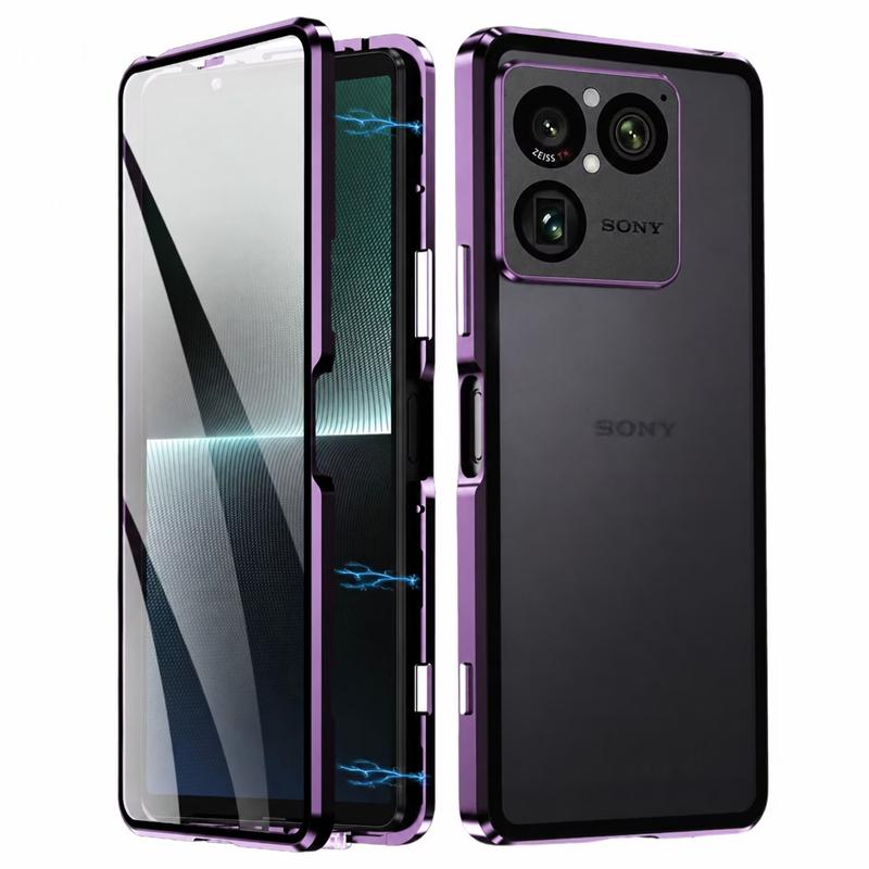 Hülle Für Sony Xperia 1 VIII 360 Vollhülle Doppelseitige Magnetische Adsorption Metall Capa Gehärtetes Glas Schutzabdeckung Sony Xperia 1 VIII violett
