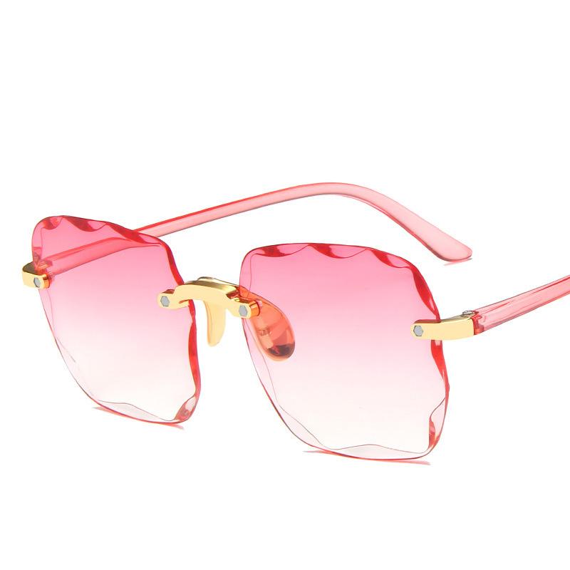 Rahmenlose Sonnenbrille, weiblich, großer Rahmen, Sonnenbrille, modisch, kreatives Design, Sonnenbrille, Schnittkante, Farbverlauf, Spiegel rosa