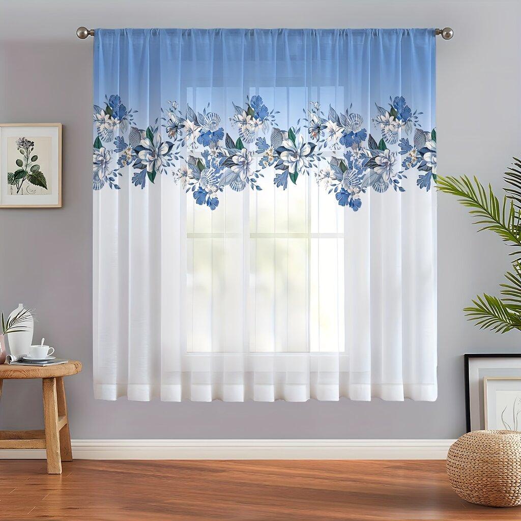 1 Stück Gradient-Orchideen-Vorhang: geeignet für Schlafzimmer/Wohnzimmer romantischer Stil Stangen-Gaze-Vorhang 175*183 HOOK 1pcs