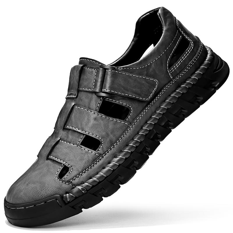 Sommer Herren Echtes Leder Outdoor Sandalen Lässige Leder Hohle Weiche Sohle Atmungsaktive Weiche Sohle Schuhe Klassische Mode Sandalen 46