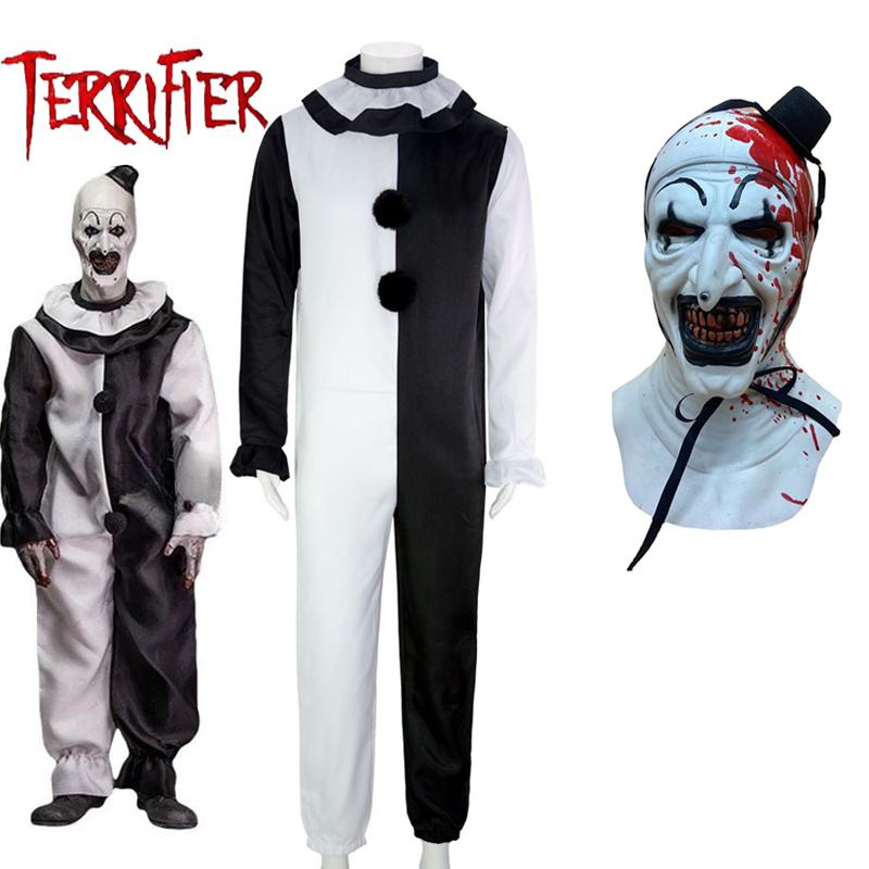 Art The Clown Cosplay Film Terrifier 2 Art The Clown Cosplay Kostüm Jumpsuit Maske Halloween Kostüme Maske für Männer Frauen M black