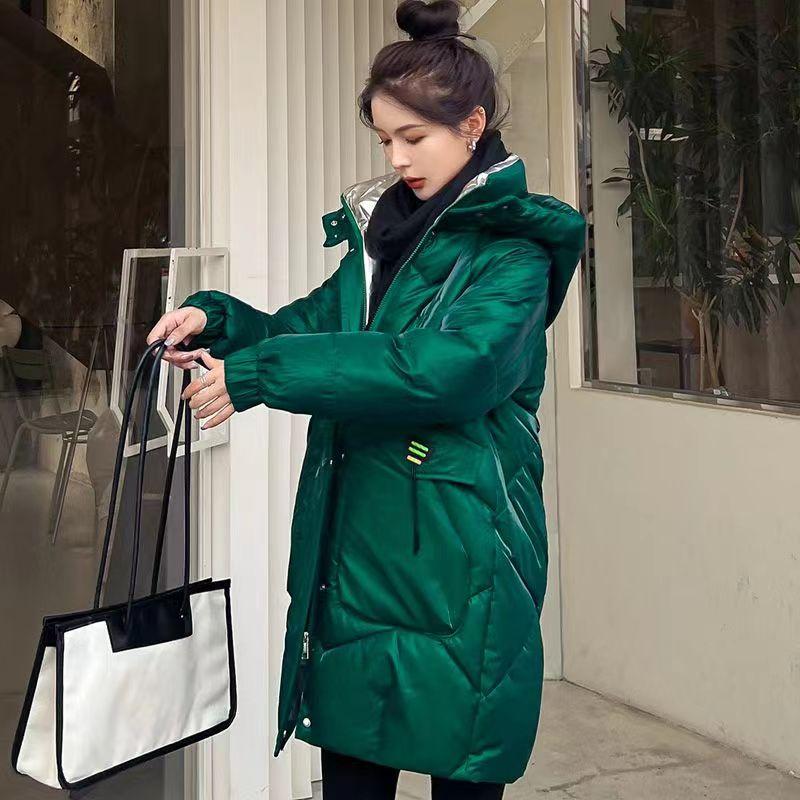 Bright Face Wash Free Daunenbaumwoll-gefütterte Jacke für Damen, mittellang, koreanische Version, lockerer Wintermantel, wattierte Baumwolle, neuer Trend XXXL grün