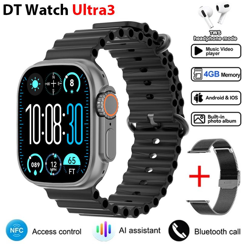 DT Ultra 3 Smartwatch Amoled Bildschirm 4GB MP3 MP4 Player Bluetooth Netzwerkfreigabe APP Store ChatGPT Smart AI Uhr Mann Sportuhr Mesh tape schwarz
