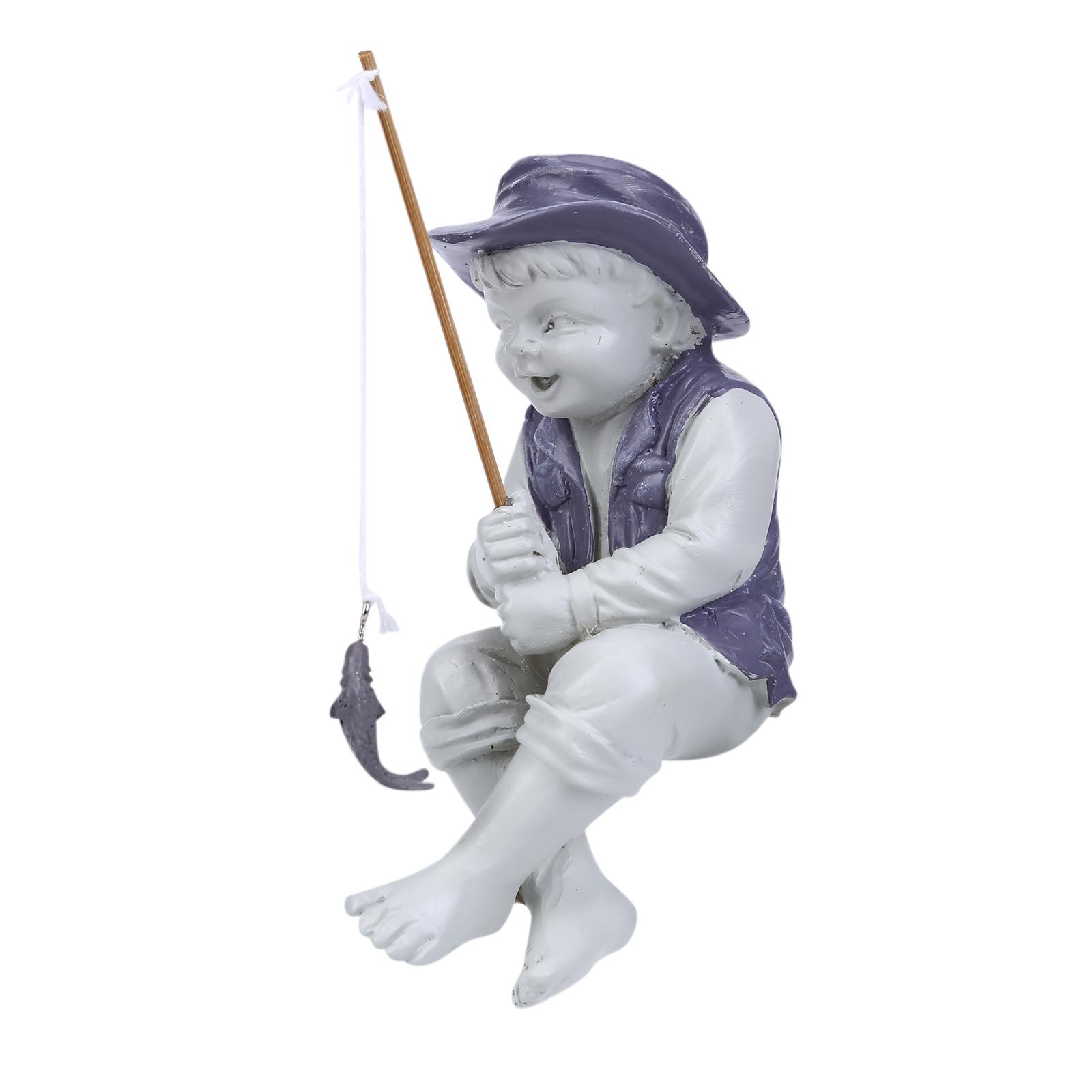 Harz Angler Junge Angelrute Figur Skulptur Teich Angeln Statue Echtes Kies Harz Abnehmbare Rute für Außenpool