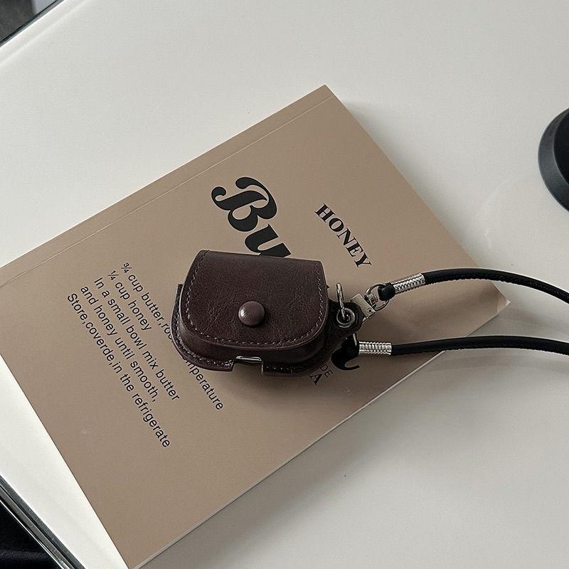Retro-Kopfhörerhülle aus Leder in Kaffeefarbe für Airpods1/2/3/4/Pro/Pro2, sturzsicher, Crossbody, langer Rpoe-Halter, Apple AirPods-Kopfhörerhüllen, Cove AirPods 1/2Generation