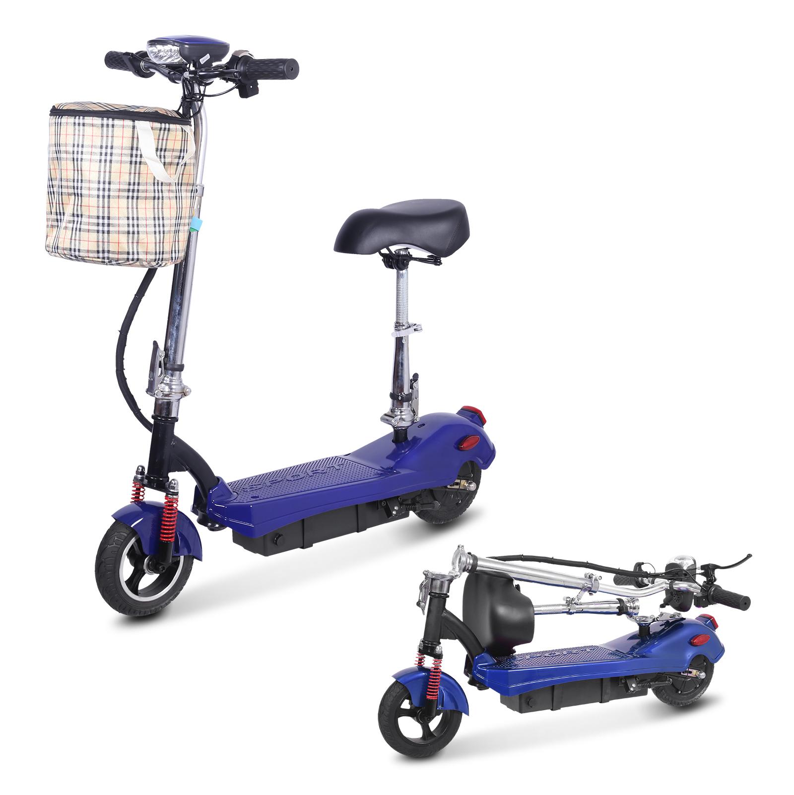 Tragbarer faltbarer Elektroroller 20 km/h Schnellladung Sichere Trommelbremse Erwachsener Stadtradler E-Scooter mit Scheinwerfer Rücklicht und Sattel blau