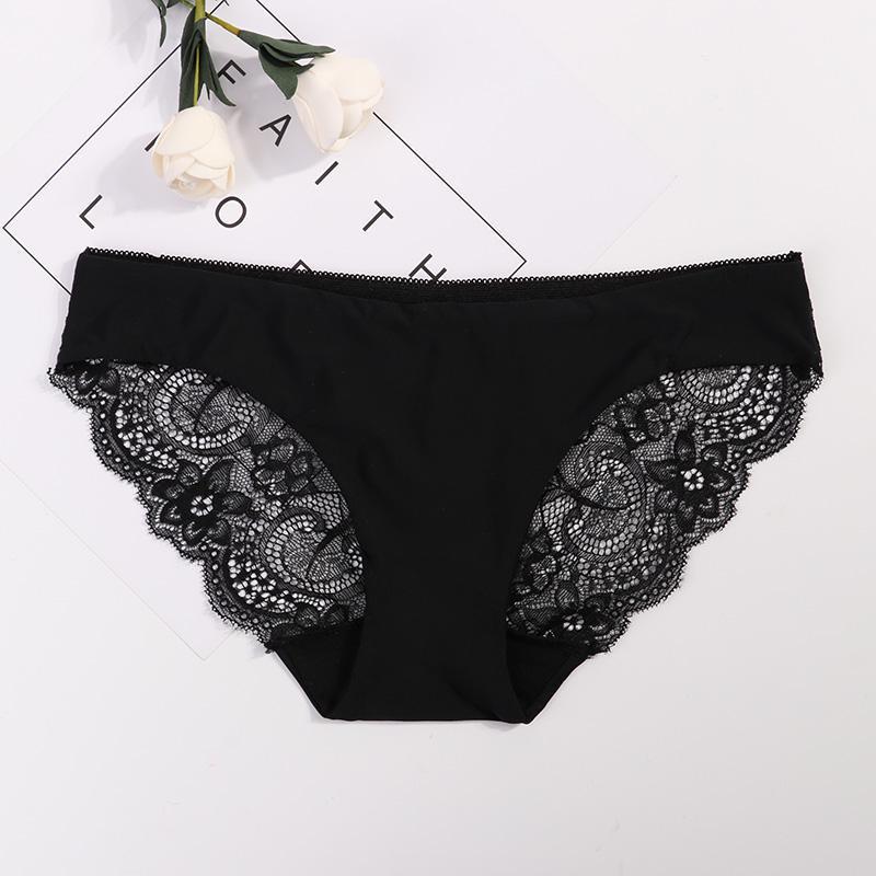 Damen Blumen Spitze Sexy Unterwäsche Slips Unterhosen Spitze Höschen für Damen Baumwollunterwäsche Spitze Vollabdeckung Slips Höschen XXL schwarz