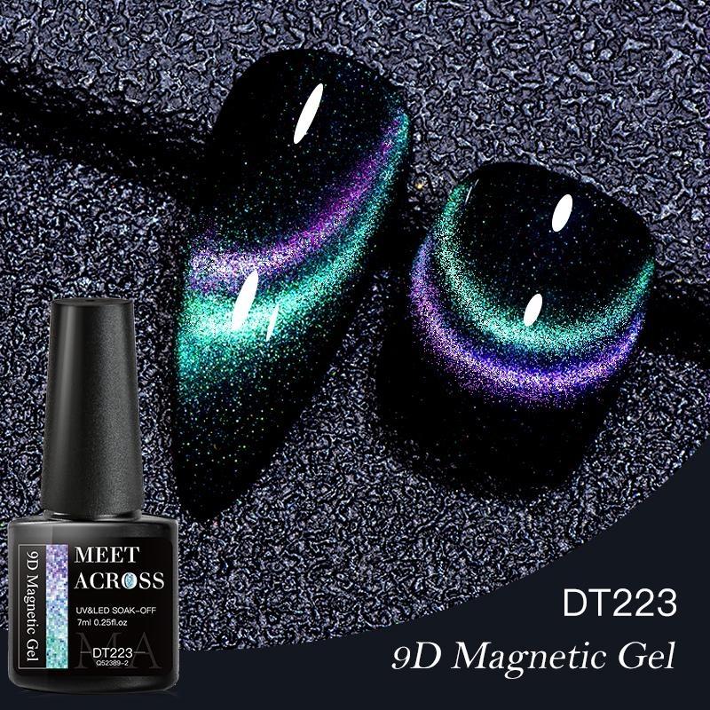 MEET ACROSS 7 ml 9D magnetischer Gel-Nagellack, glitzerndes Cat-Eye-Gel, semi-permanent, UV-Gel, glitzernde Maniküre für Nagelkunst, Gel-Lack DT223