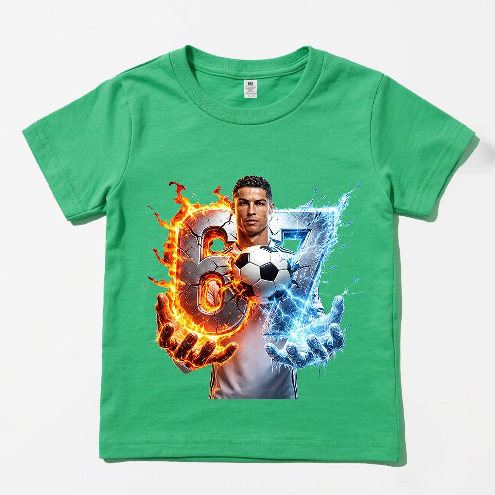 CR7 Ronaldo 67 Musterdruck Kinder T-Shirt Lässig Kinderkleidung für Jungen und Mädchen 110 blue
